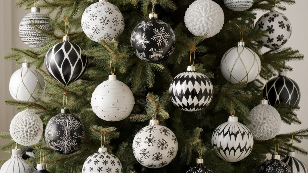 black and white christmas trees