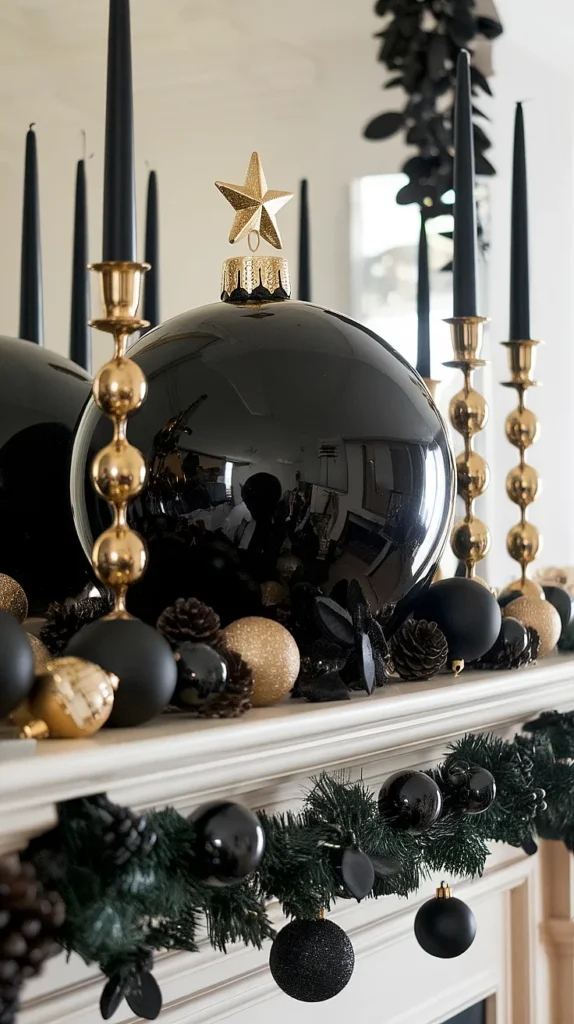 black christmas mantle decorations