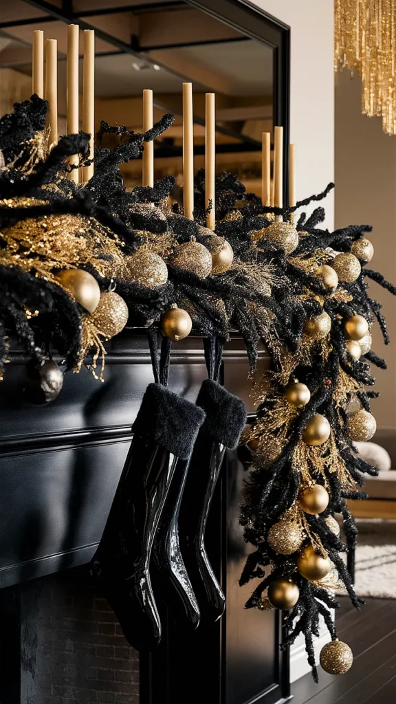 black christmas mantle decorations