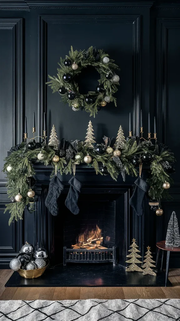 black christmas mantle decorations