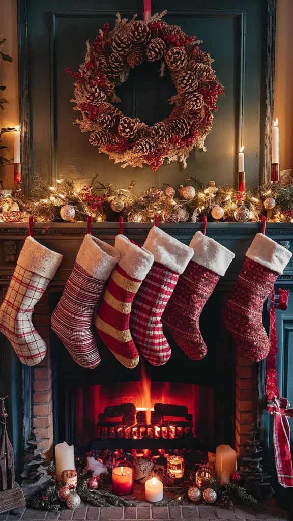 christmas decorations fireplace mantle stocking hanger