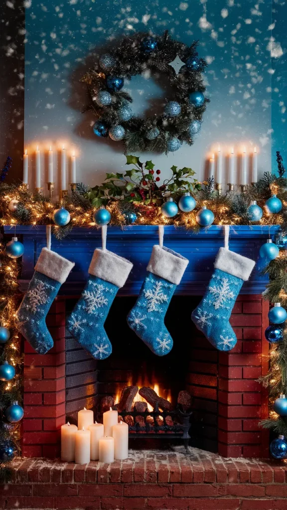 christmas mantle decorations blue