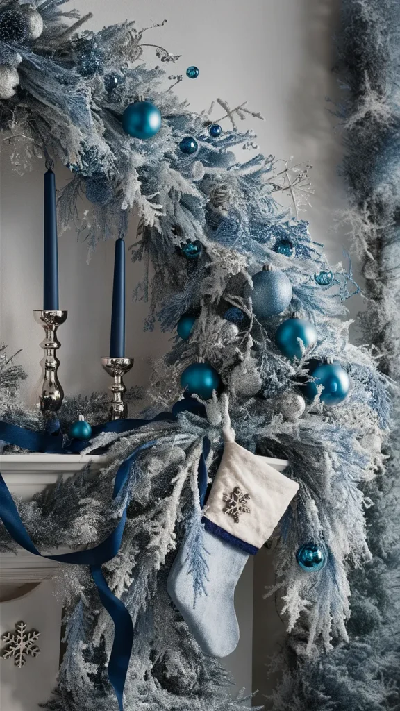 christmas mantle decorations blue