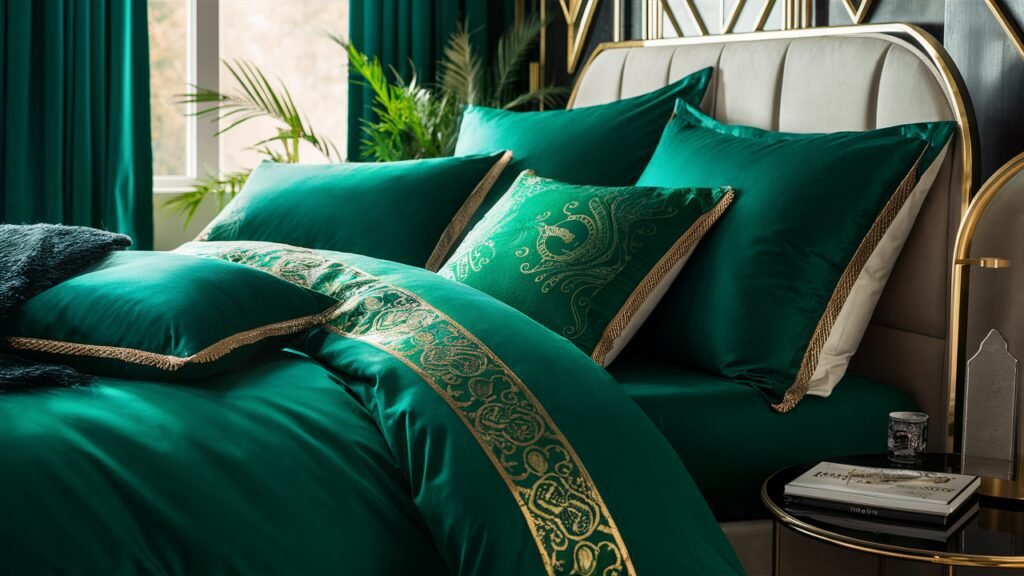 art deco bedroom emerald