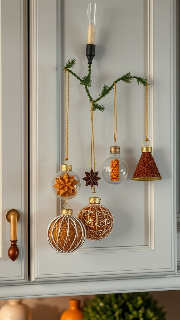 Decorative scented spice ornaments hanging in a kitchen
