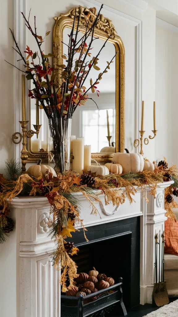thanksgiving mantle decor living room