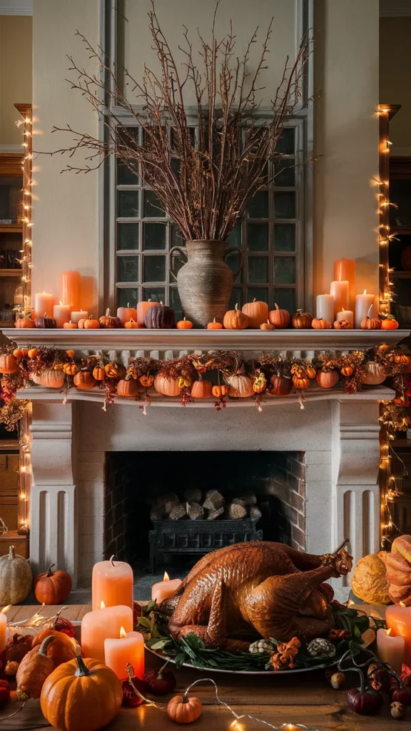 thanksgiving mantle decor living room