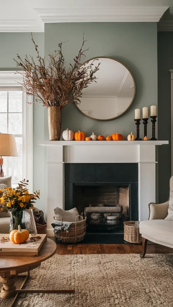 thanksgiving mantle decor living room