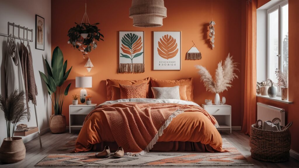 orange boho bedroom