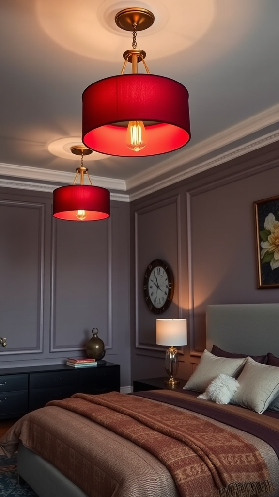 Elegant burgundy lighting fixtures in a stylish bedroom