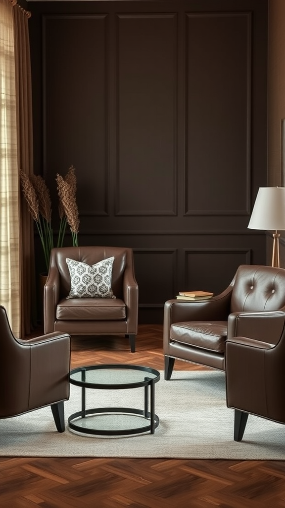 Cozy chocolate brown accent furniture in a stylish bedroom