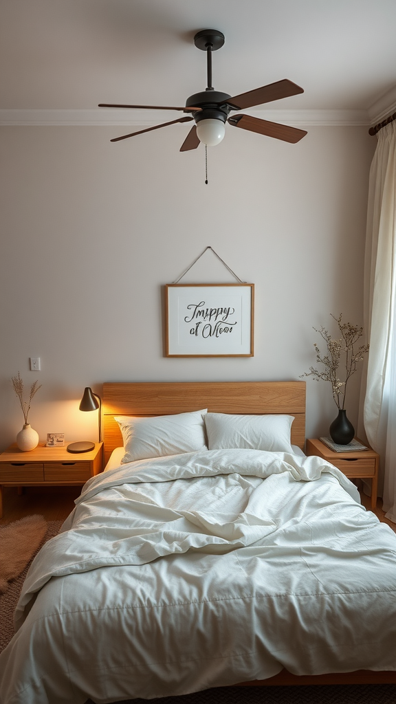 Cozy bedroom with a bed, nightstands, and soft lighting