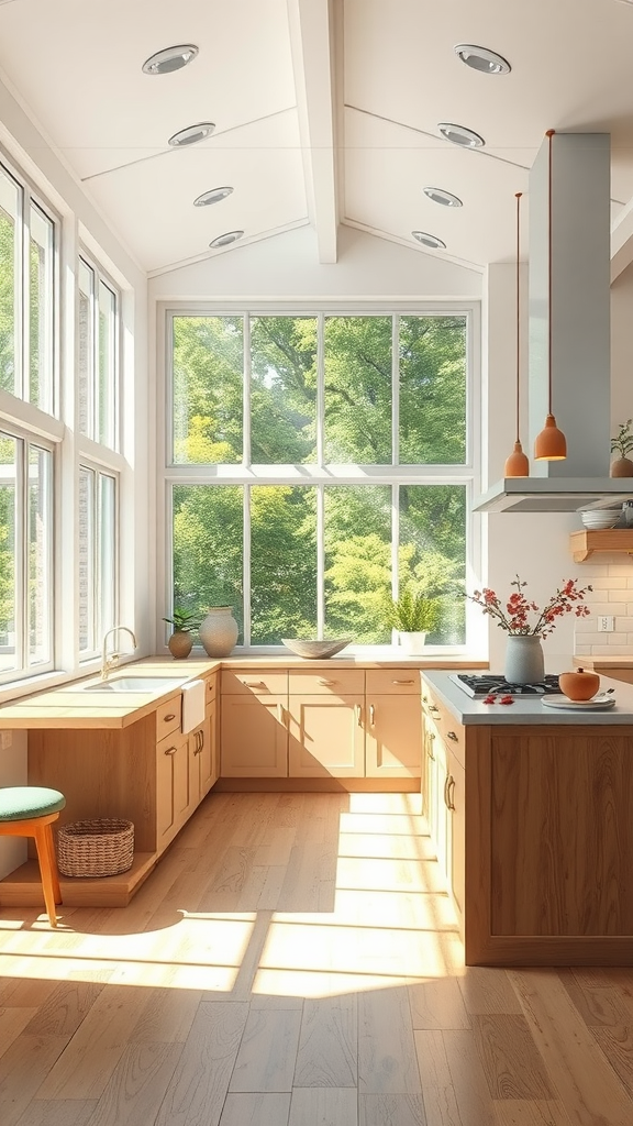 Bright and airy kitchen with large windows and natural light