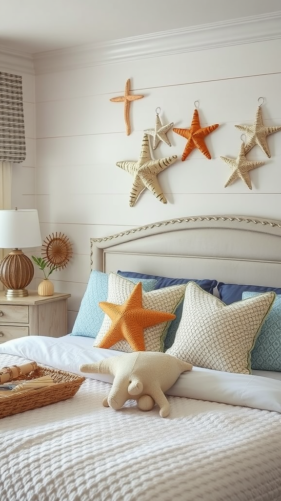 Cozy coastal bedroom with starfish decor and plush toys