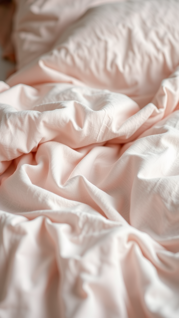 Soft peach-colored bedding fabric with gentle folds
