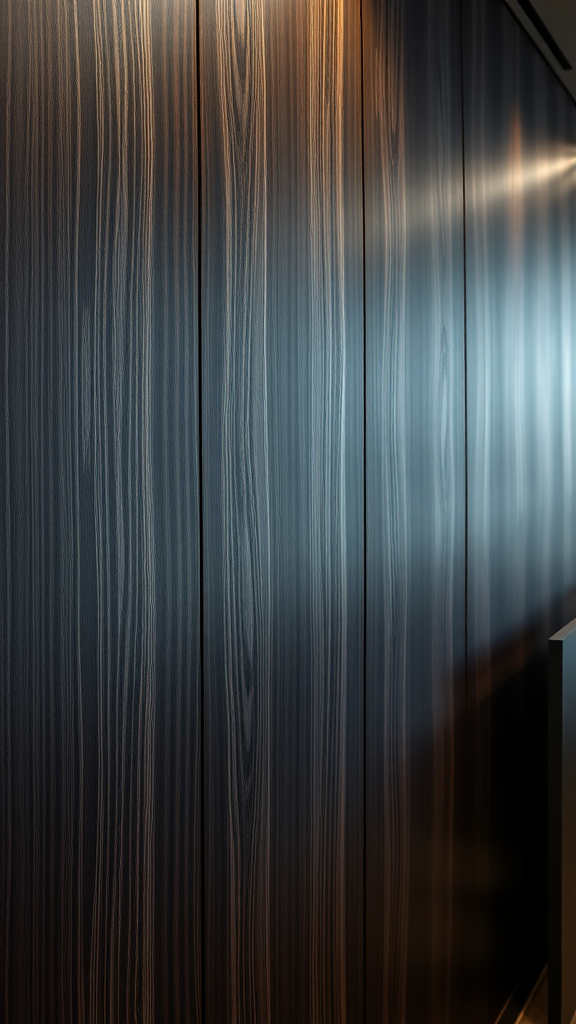 Textured dark wood wall panels in a modern setting