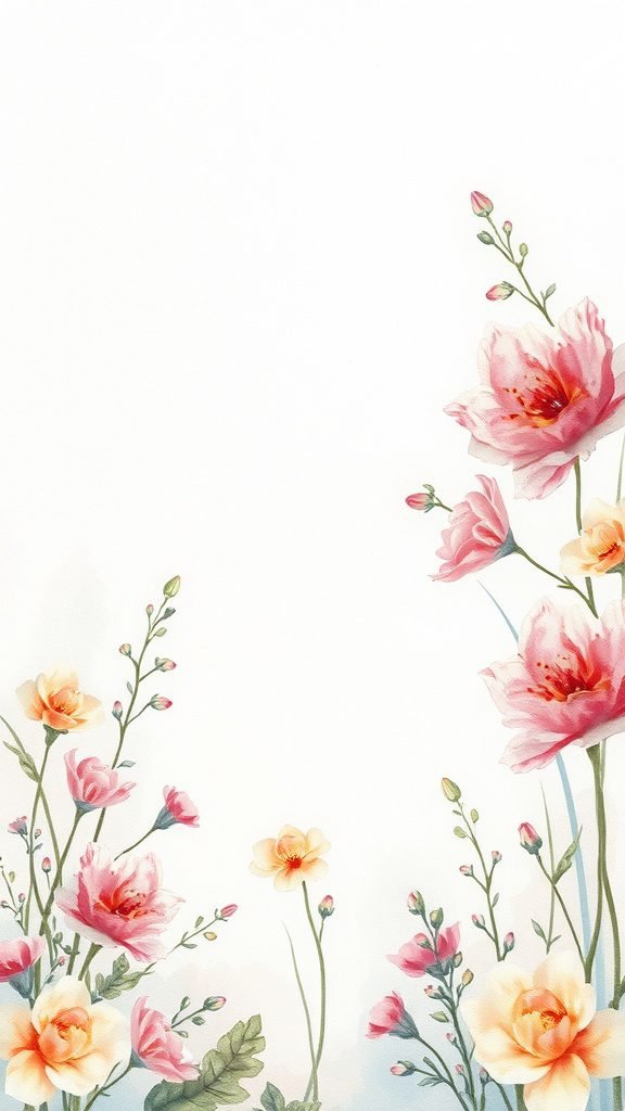 Watercolor floral design featuring pink and peach flowers on a light background