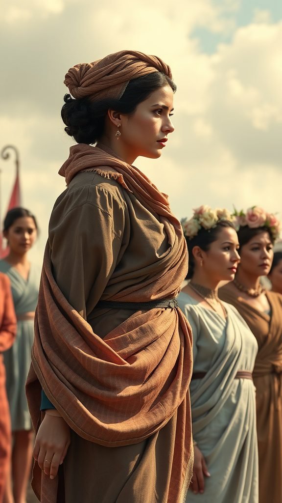 A group of women in elegant attire standing together, showcasing strength and unity. March Wallpapers