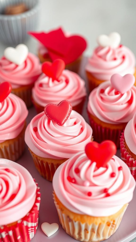 Charming pink and red heart-themed cupcakes