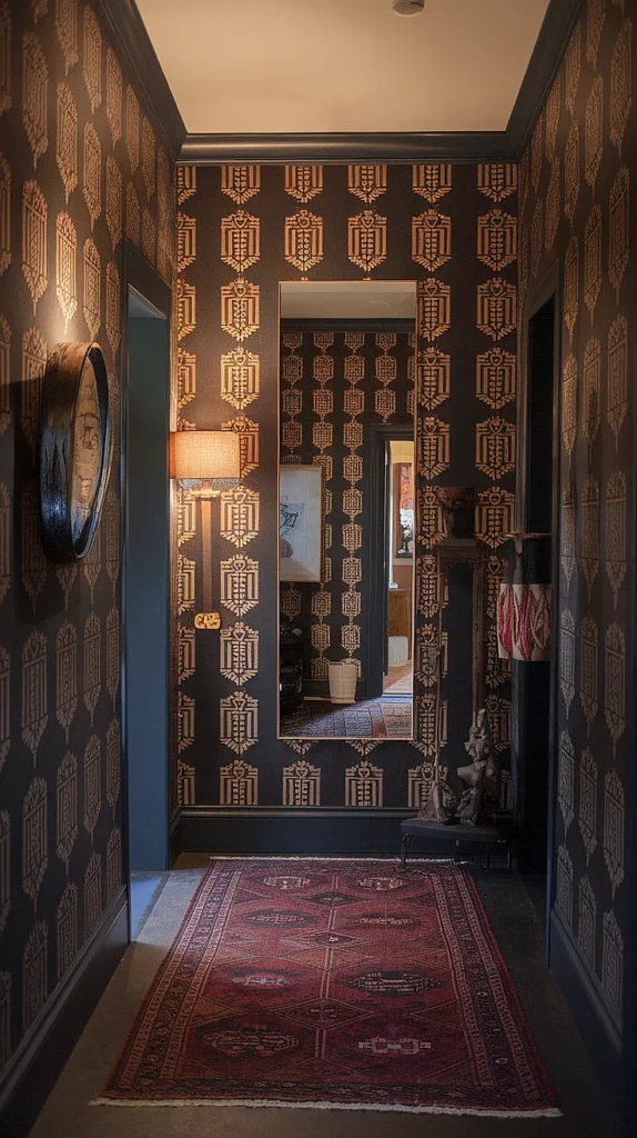 Dark Wallpaper Entryway Foyers