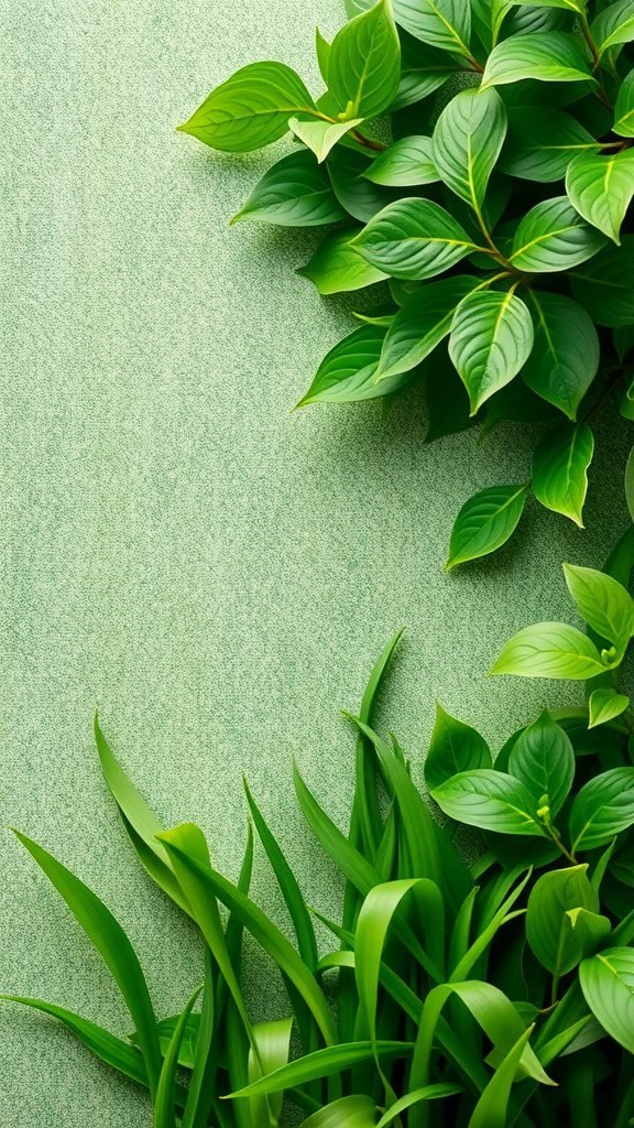 Fresh green leaves and grass textures
