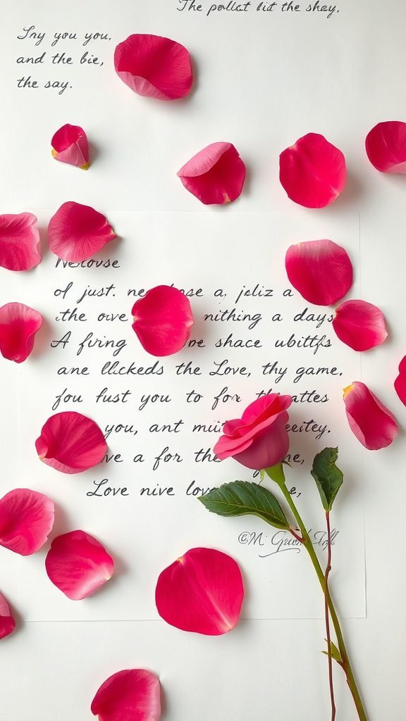A love letter with rose petals, symbolizing romance and affection