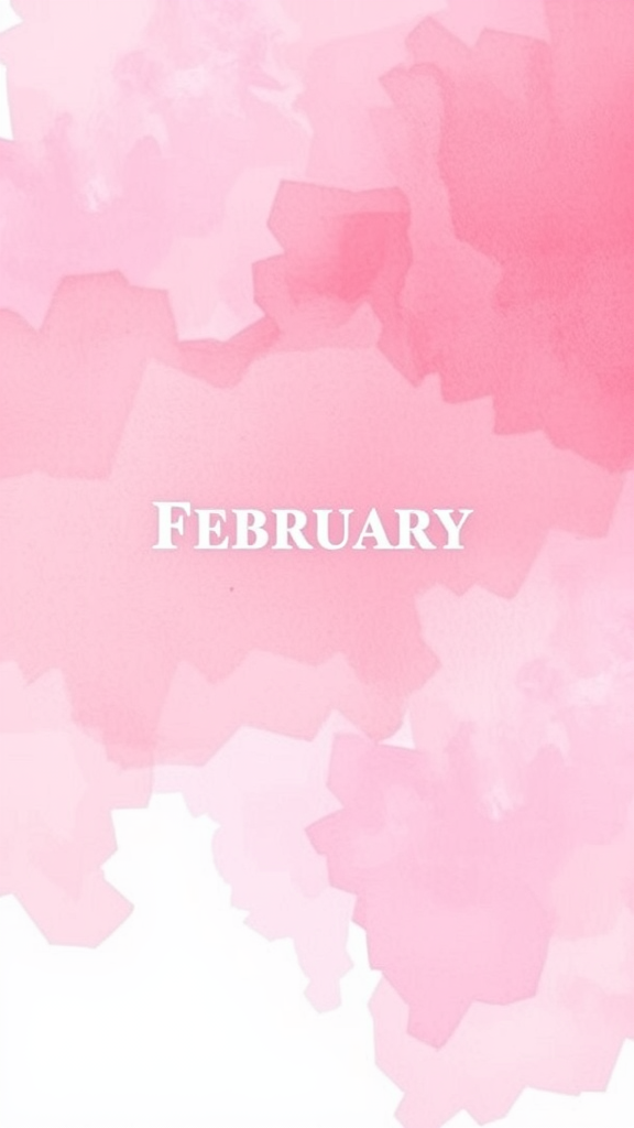 February wallpaper featuring soft pink watercolor design with an inspirational quote.