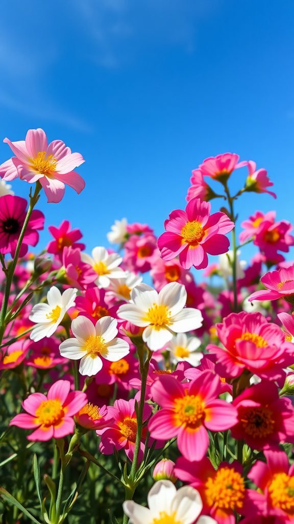 Colorful spring flowers against a clear blue sky. March Wallpapers