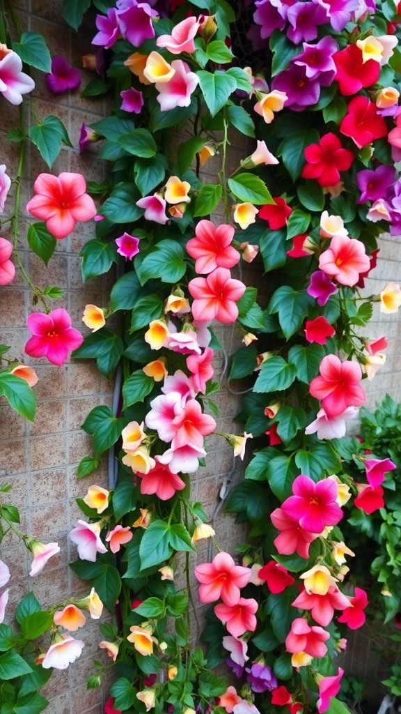 Vibrant blossoming vines with pink, red, purple, and yellow flowers