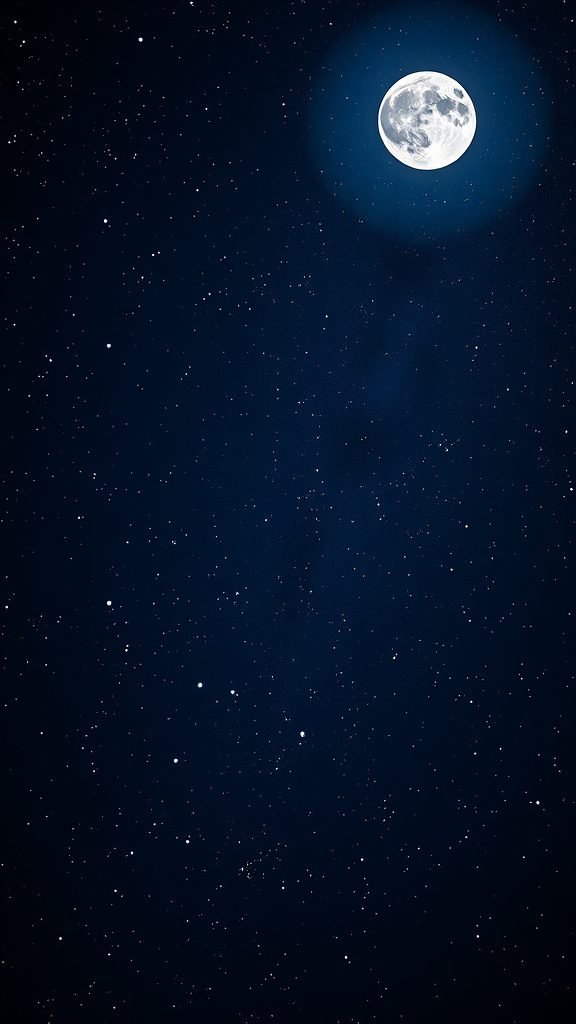 A beautiful night sky with a bright moon surrounded by stars.