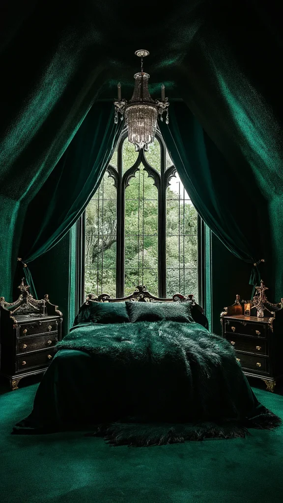 gothic bedroom green