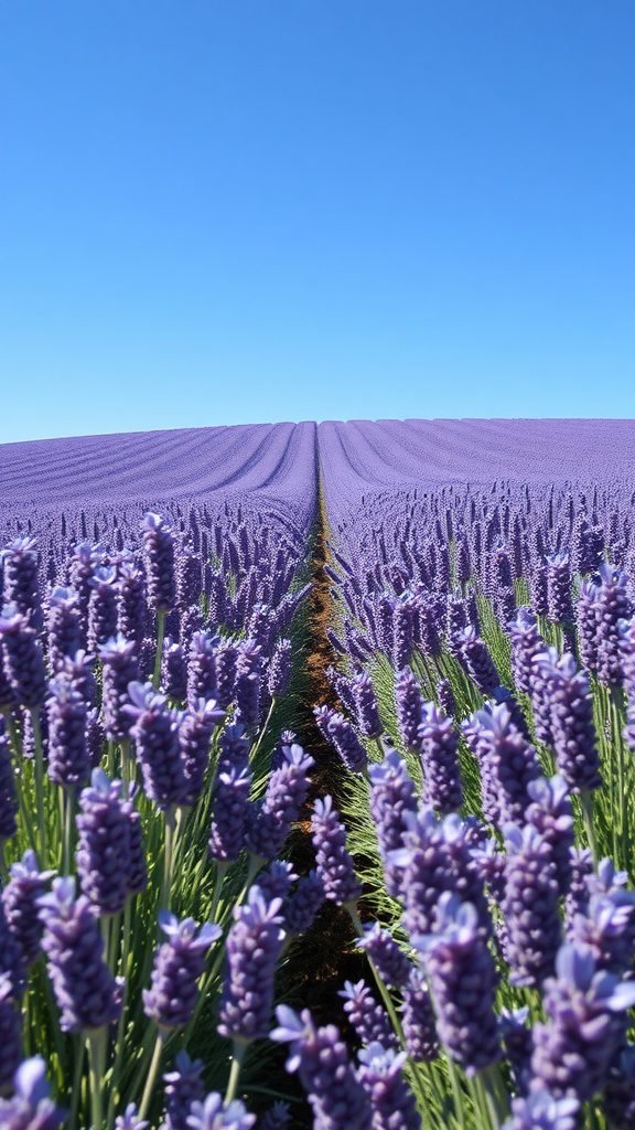 Lavender fields under a clear blue sky