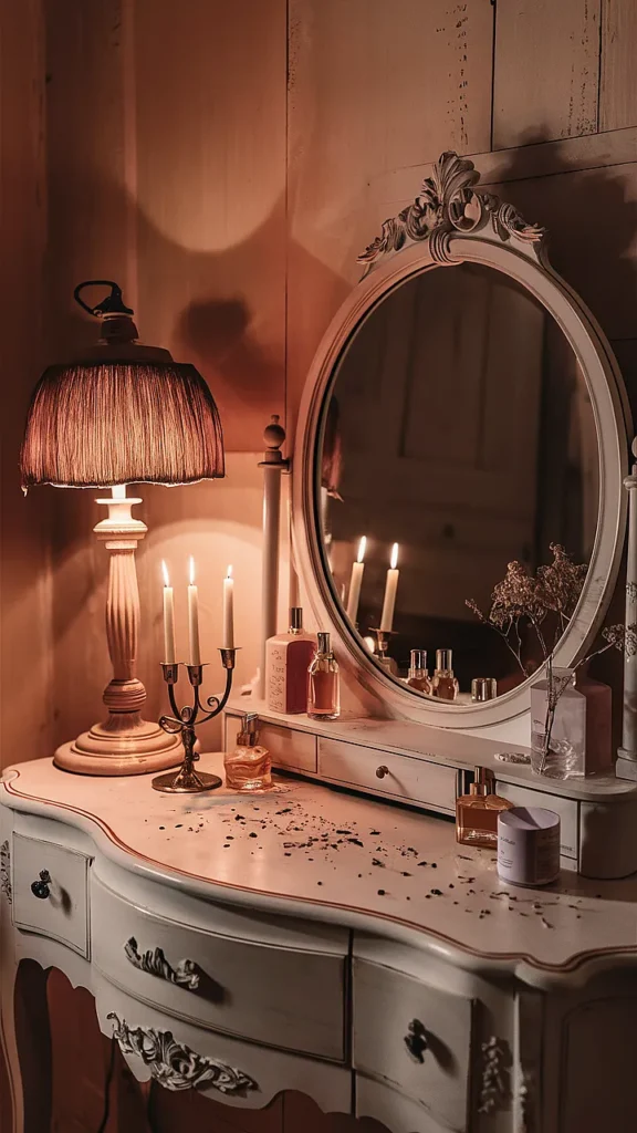 light academia bedroom vanity