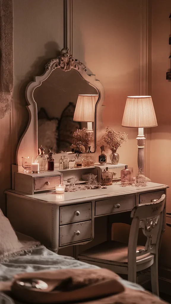 light academia bedroom vanity