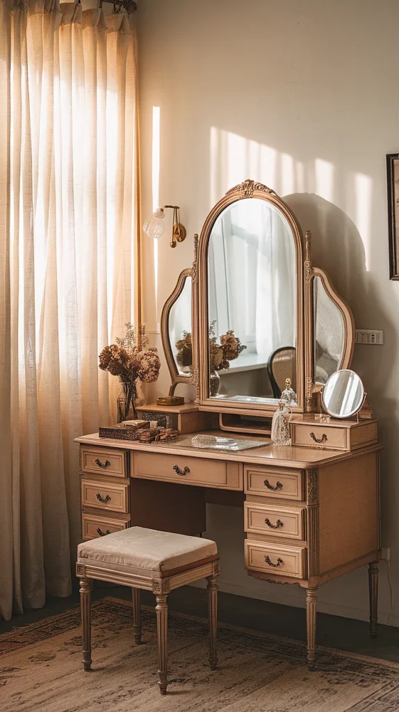 light academia bedroom vanity