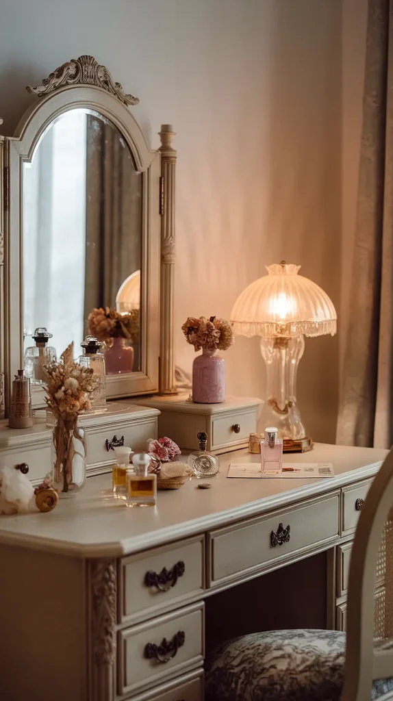 light academia bedroom vanity