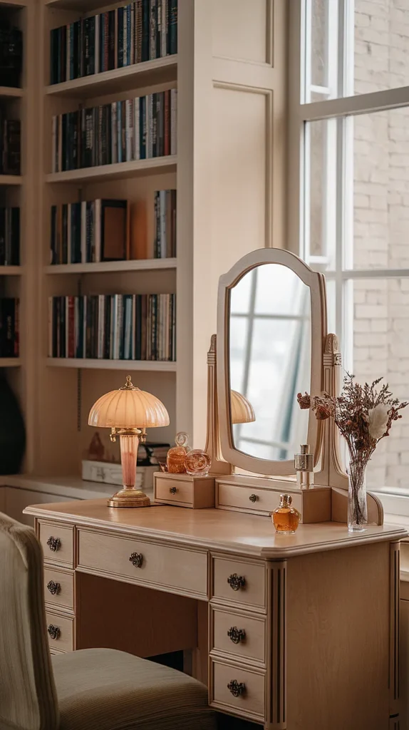 light academia bedroom vanity