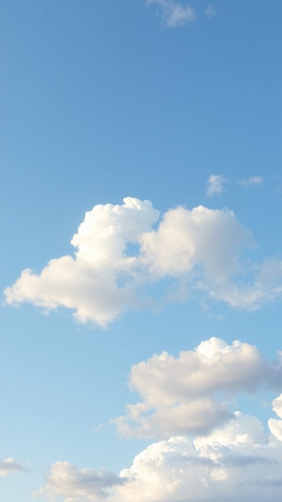 A bright blue sky with soft, fluffy clouds, representing a pastel theme for April.