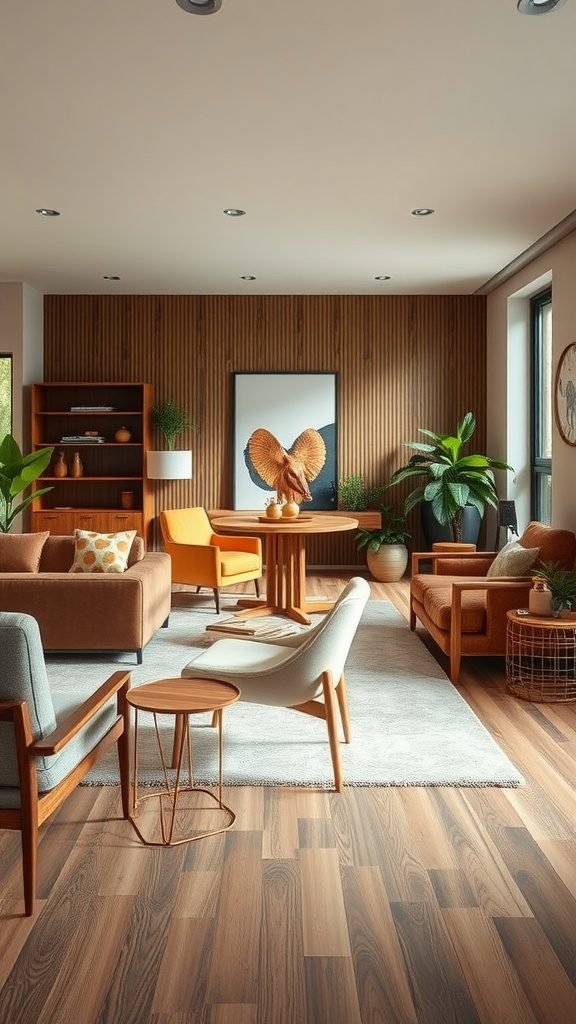 A stylish living room with functional furniture, showcasing a blend of comfort and vibrant colors.