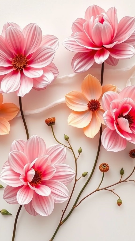 A beautiful arrangement of abstract floral designs featuring pink and orange flowers.