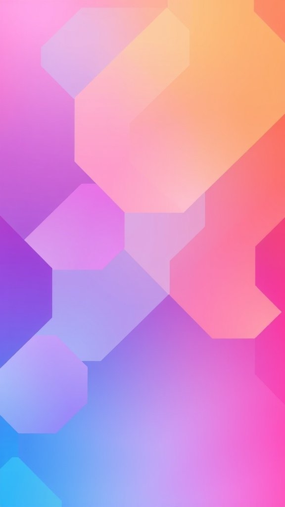 Colorful geometric gradient wallpaper with soft transitions between pink, purple, and orange hues.