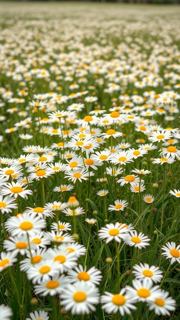 A vibrant field of daisies with white petals and yellow centers, symbolizing spring.