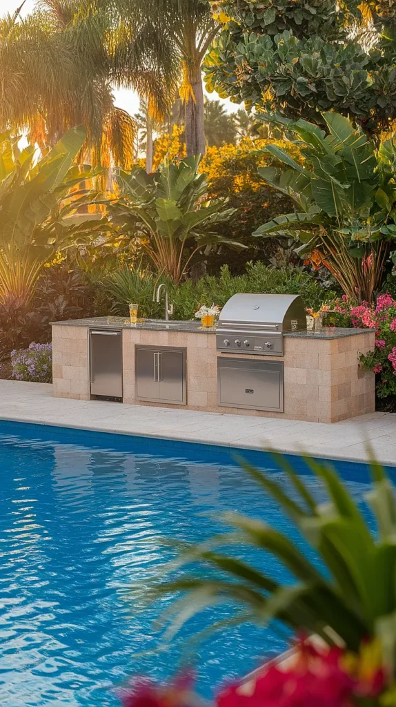 luxury outdoor kitchen and pool