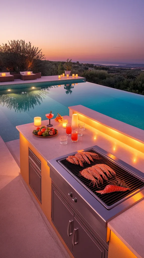 luxury outdoor kitchen and pool