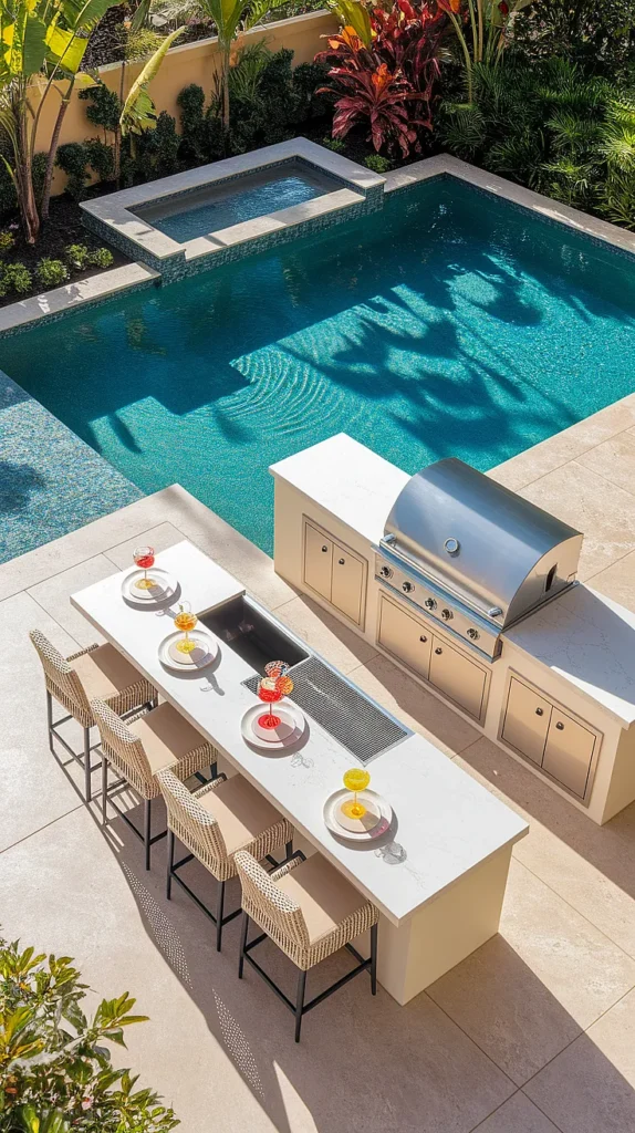 luxury outdoor kitchen and pool