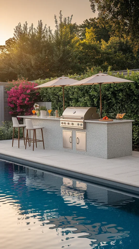 luxury outdoor kitchen and pool