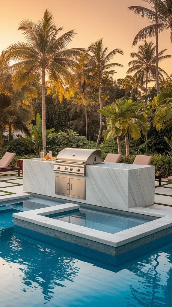 luxury outdoor kitchen and pool