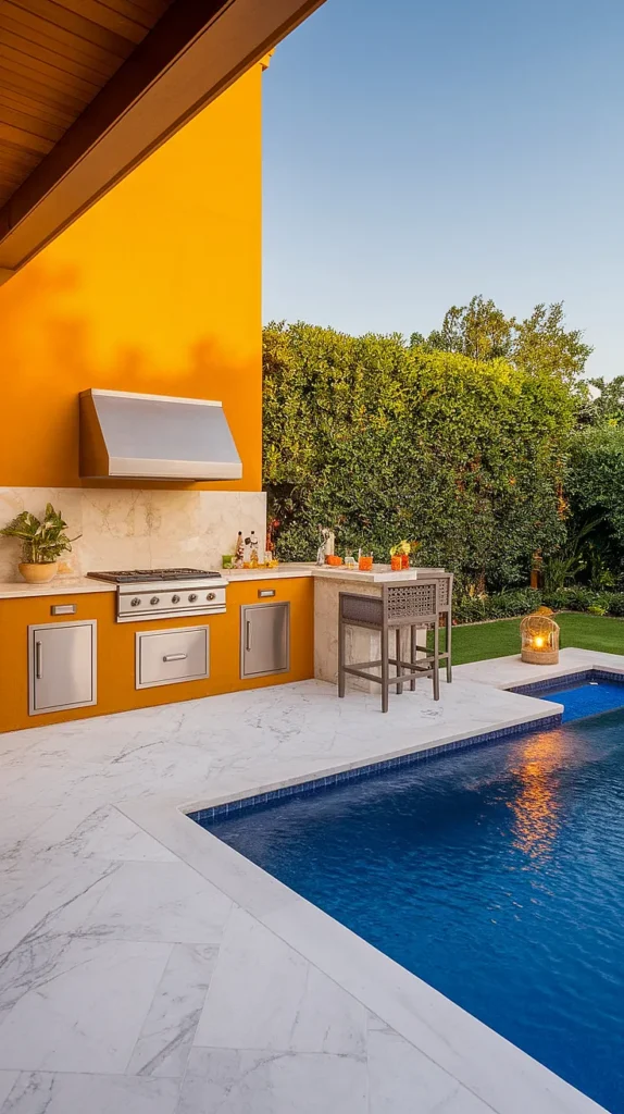 luxury outdoor kitchen and pool