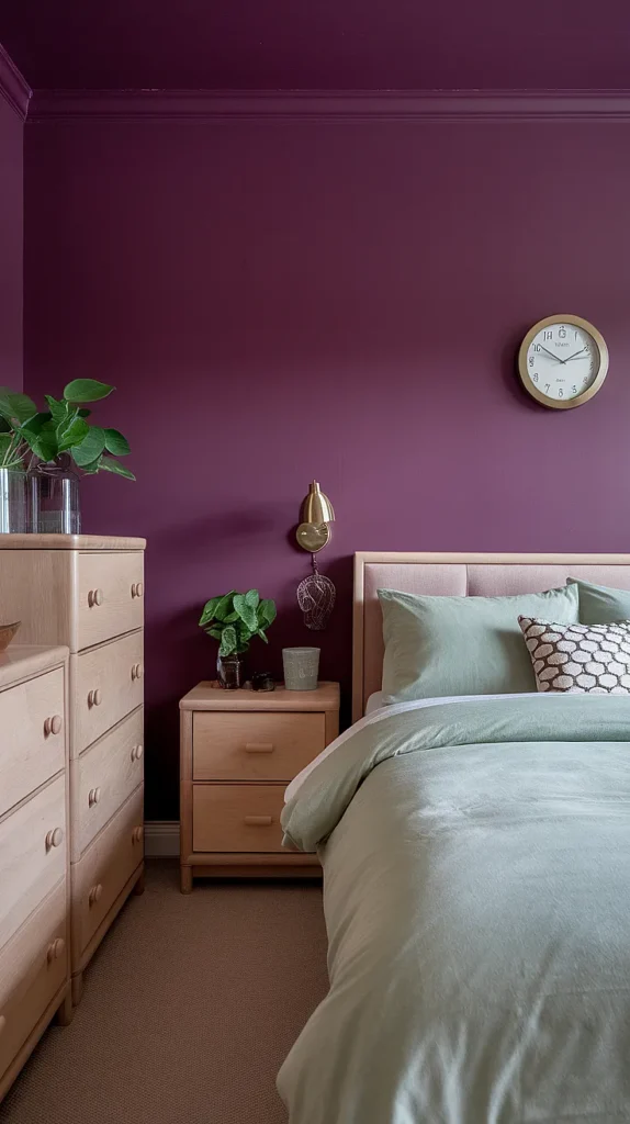 plum and green bedroom