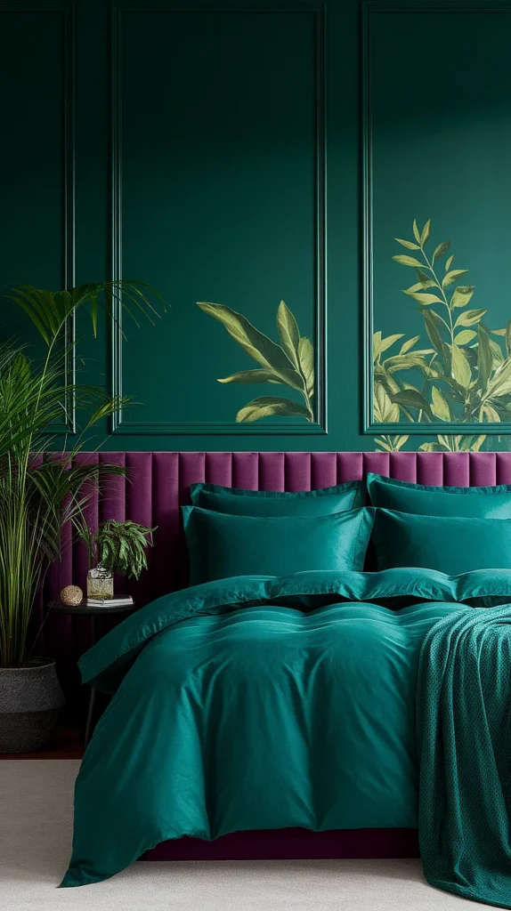 plum and green bedroom